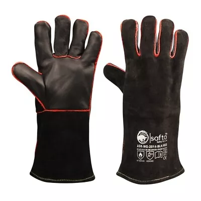 Black Welders Welding Gauntlets Heat Resistant Gloves For TIG MIG Welding BBQ 🔥 • £11.80