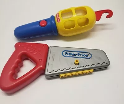 Lot Vintage 1990 Fisher Price Action Saw Tool Toy Plastic 10  #7160 & Shop Light • $20