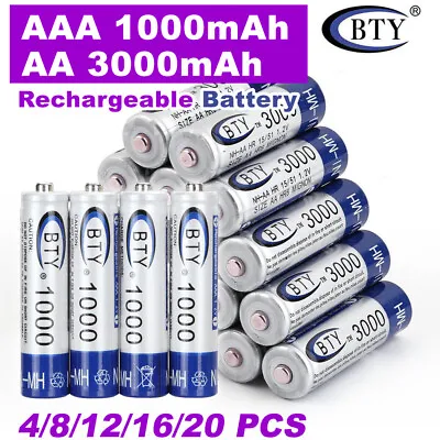 Rechargeable Battery NI-MH 1.2V 3000mAh AA/1000mAh AAA Recharge Batteries 4-20x • $18.39