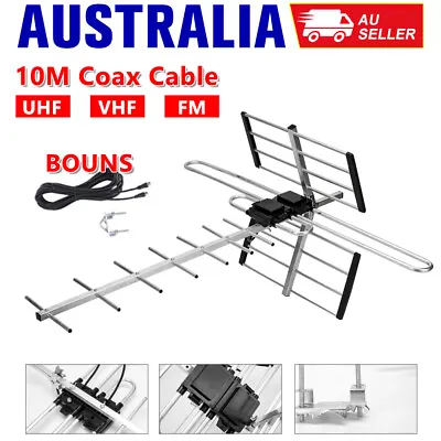 Digital TV Antenna Outdoor UHF VHF FM Aerial AU Signal Booster Amplifier & Cable • $31.85