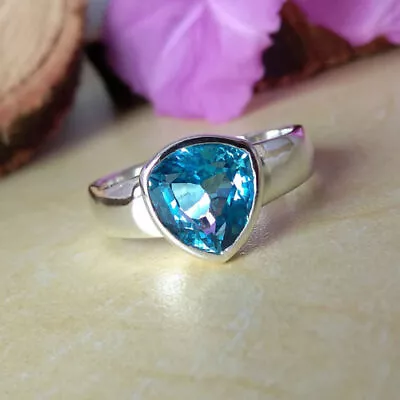 Solid 925 Sterling Silver Sky Blue Topaz Zircon Trillion Cut Gemstone Mens Ring • $43.88