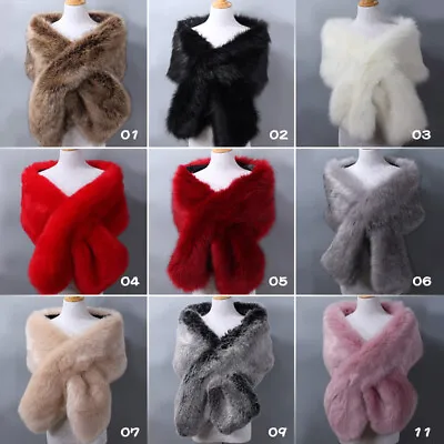 £25.76 • Buy Women's Faux Fur Shawl Thicken Wrap Wedding Winter Long Stole Shrug Bridal Scarf