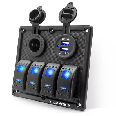 4 Gang Waterproof Rocker Switch Panel Breakers Blue LED  For Car Marine Boat 12V • $22.99