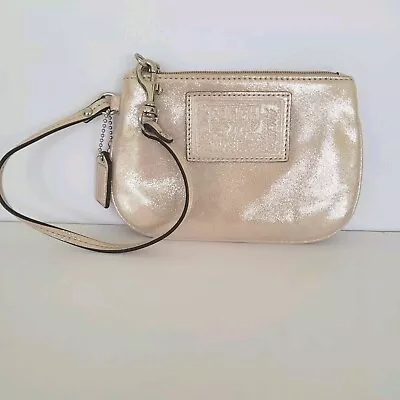 Coach Poppy Metallic Leather  Wristlet Wallet Clutch 6x4 Zip Small Champagne  • $30