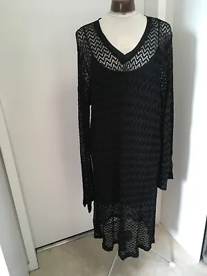 HOKUS POKUS NEW YORK BELL SLEEVE BLACK ZigZag LACE MAXI DRESS Sz 1X Or 16/18 NWT • $55