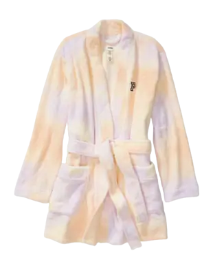 Victorias Secret Pink Short Fleece Cozy Bath Robe Tie Dye Plush Wrap Xs/s Nwt • $39.75