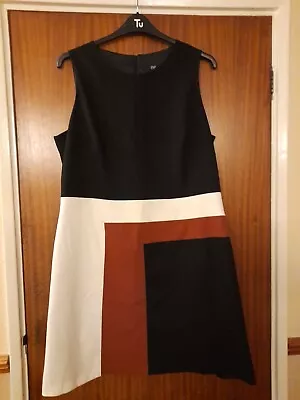 Black RussetWhite Block Colour Round Neck Sleeveless Lined Dress • £4.99