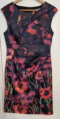 Karen Millen Size 14 Multi Floral Signature Stretch Cocktail Pencil Dress • £55