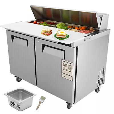 VEVOR 48 W Refrigeration Sandwich Salad Prep Table 2 Doors With 12 Pan Capacity • $1696.99