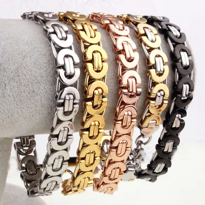 6/8/11mm Silver Gold Black Stainless Steel Mens Womens Byzantine Chain Bracelet • $4.84