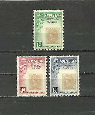 MALTA  1960  CENT. 1st POSTAGE STAMP  SET OF 3 PERF MNH • $1.05