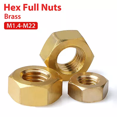 M1.4 M1.6 M2 M2.5-M22 Brass Nuts Hex Full Nut Brass For Bolts & Screws - DIN 934 • £1.38