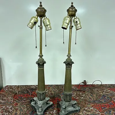 Pair Of  Working Mid-Century Antiqueish Ornate Brass Plated Table Lamps GRT FND • $24.95