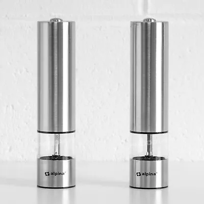 Salt & Pepper Mills Brushed Steel Electronic Grinding Spice Ceramic Grinders • £15