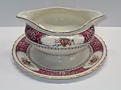 Myott Staffordshire Canterbury Red Border Floral Gravy Boat With Double Spout • $14.99