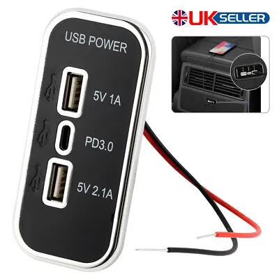 12-24V Car Charger 36W PD3.0 Dual USB Adapter Power Socket Charging Panel Silver • £9.66