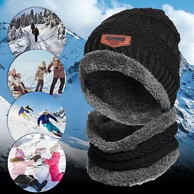 2Pcs/Set Winter Men Women Woollen Thick Knit Hat And Scarf Set Knitted Cap UK • £9.89