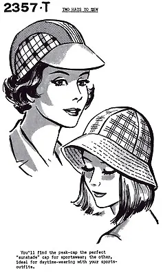 Mail Order # 2357 Sports Beach Hats Sewing Pattern Chemo Alopecia 1 Size 1950's • $3.99