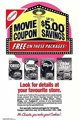 CINEPLEX ODEON NABISCO COUPON SAVINGS Movie POSTER 27x40 B • $17.98