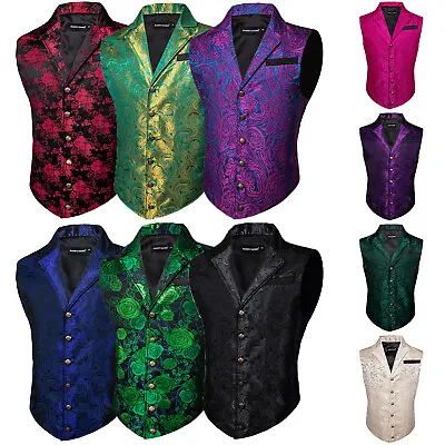 Mens Silk Victorian Suit Vest Tailored Collar Paisley Steampunk Gothic Waistcoat • $28.99