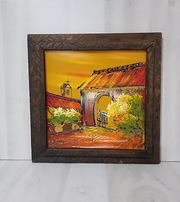 Vintage Ashbrook Oil Painting Carved Wood Framed Mexican Style Church House? 15  • $137.50