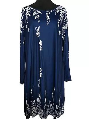 Womens Size 22-24 UK Navy White Floral Aline T-Shirt Dress New 3XL Flower Boho • £19.95