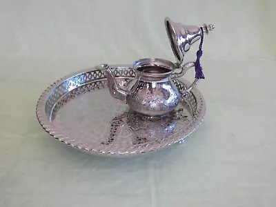 Set Of Brass Moroccan Teapot 320 Ml For 3 Tea Cups & Matching Tray 10.2” • $96