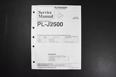 Pioneer PL-J2500 Stereo Turntable Service Manual - Genuine Original • $18.99