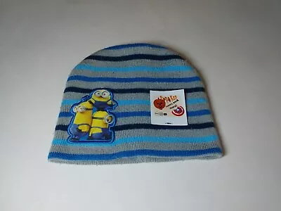Illumination's Minions Kid's Blue And Gray Stripes Knit Beanie Hat • $5