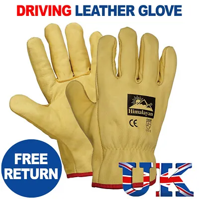 Premium Yellow Leather Driver Work Gloves Fleece Lined Lorry Truck Driving Glove • £21.99