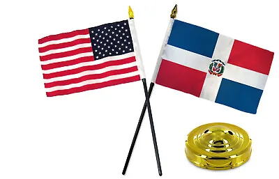 Dominican Republic W/ USA American Flag 4 X6  Desk Set Gold Base • $8.44