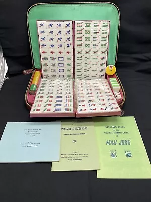 Vintage MAH JONG Set 1960 Tri Color Green/Lucite Mah Jong Set 148 W/Instructions • $110.99