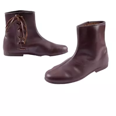 Viking Shoes with Half -high Viking Medieval Brown Leather Boots Lacess • £94.99