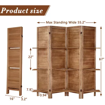 4/5/6 Panels Wooden Room Dividers Folding Privacy Screen With Shelves Bedroom • $86.99