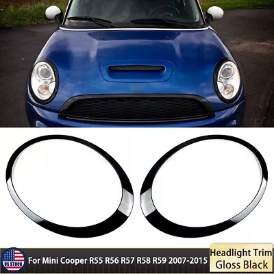 For Mini Cooper R55 R56 2007-2015  Left+Right Glossy Black Headlight Trim Ring • $24.89