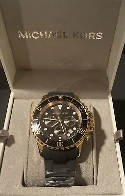 NEW Michael Kors Everest Black Silicone Rose Gold Mens Chronograph Watch MK9055 • $95