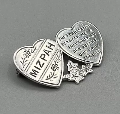 Superb Vintage Hallmarked Sterling Silver Mizpah Double Heart Romantic Brooch • £34.99