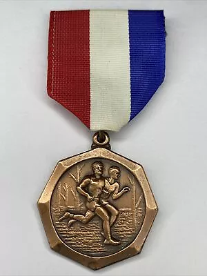 1982 ORRC Portland Marathon 9th Place Finish Medal W/ Red/White/Blue Ribbon VTG • $16.99