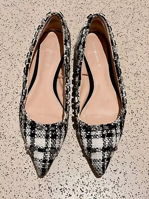 Zara Classic Black And White Tweed Crystal Ballet Flats Size 39 US 9 • $29