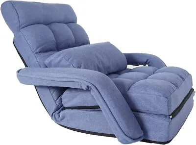 Adjustable Lazy Sofa Bed Comfy Floor Folding Chair Bed With Arm Lounge Blue • £99.80