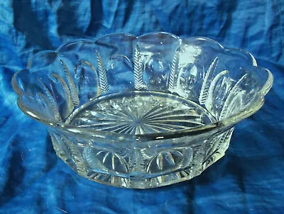 EAPG Glass Bowl Zipper Feather & Panel With Scalloped Rim 8 1/2  Diameter • $18
