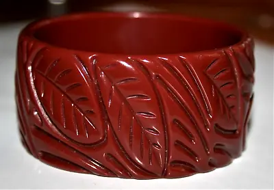 Vintage MMA CN Metropolitan Museum Of Art Wide Brown Carved Leaf Bangle Bracelet • $49.99