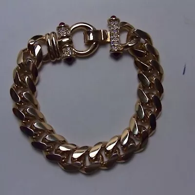 Nolan Miller Gold Chain Bracelet W/ Rhinestone Bars W/Red Stones Signed • $45