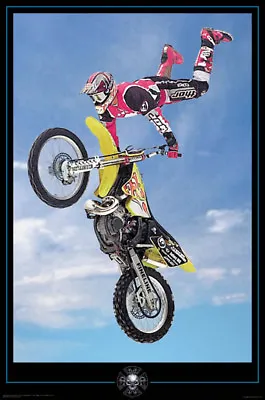 $22.99 • Buy Motocross Dirt Bike Flying Jump Through Blue Sky 24x36 Poster Print