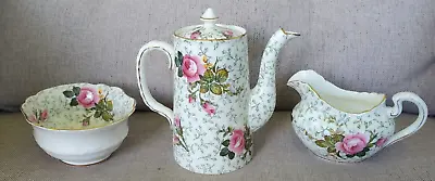£122.90 • Buy AYNSLEY COFFEE POT / TEAPOT With MATCHING CREAM & SUGAR SET HAND PAINTED ROSES