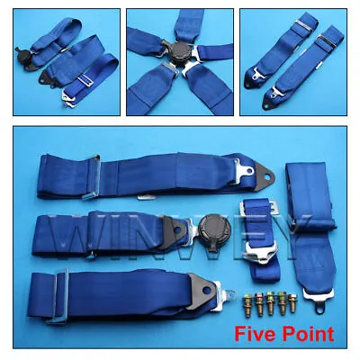 Hq Sports Racing Harness Seat Belt 3  4 5 Point Fixing Quick Release Blue • £43.01