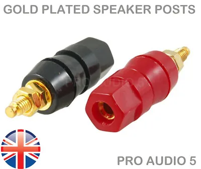 £4.79 • Buy 4x Large Gold Speaker Binding Posts Terminal 4mm Banana Plugs Bare Wire 2 Pair #