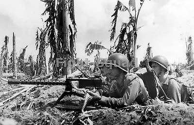 WW2 Picture Photo Guam 1944 US Marines W Browning M1919 Heavy Machine Gun 1516 • $5.95