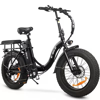 20'' Black 750W Electric Foldable Bicycle 7 Speed Fat Tire City Mountain E-bike • $721.99