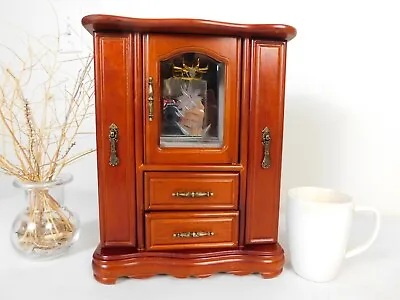 VG Cherry Wood Table Top Jewelry Box Storage Chest Vanity Cabinet 12x10 W Mirror • $39